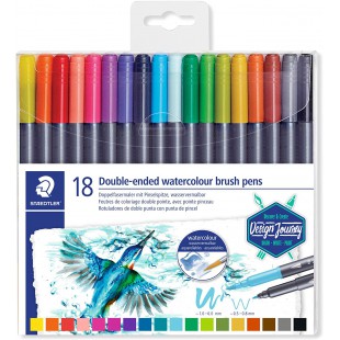 Staedtler Feutres de coloriage aquarellables a  double pointe, Pointe pinceau 1-6 mm et pointe fine 0.5-0.8 mm, etui plastique a