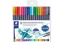 Staedtler Feutres de coloriage aquarellables a  double pointe, Pointe pinceau 1-6 mm et pointe fine 0.5-0.8 mm, etui plastique a