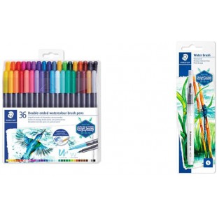 Staedtler Feutres de coloriage aquarellables a  double pointe, Pointe pinceau 1-6 mm et pointe fine 0.5-0.8 mm & Pinceau a  rese