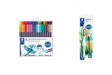 Staedtler Feutres de coloriage aquarellables a  double pointe, Pointe pinceau 1-6 mm et pointe fine 0.5-0.8 mm & Pinceau a  rese