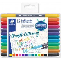 Staedtler Brush Letter Duo, Feutres de coloriage a double pointe pour lettrage au pinceau, Pointe pinceau 1-6 mm et 
