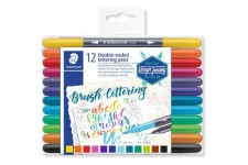 Staedtler Brush Letter Duo, Feutres de coloriage a double pointe pour lettrage au pinceau, Pointe pinceau 1-6 mm et 