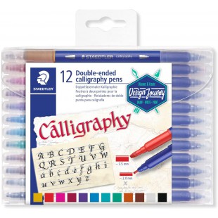 Staedtler Calligraph Duo, Feutres a  deux pointes pour calligraphie, Pointe biseautees de 2.0 mm et de 3.5 mm, etui en plastique