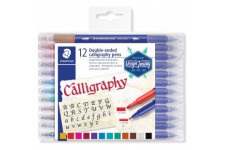 Staedtler Calligraph Duo, Feutres a  deux pointes pour calligraphie, Pointe biseautees de 2.0 mm et de 3.5 mm, etui en plastique