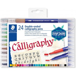 Staedtler Calligraph Duo, Feutres a  deux pointes pour calligraphie, Pointe biseautee de 2.0 mm et de 3.5 mm, etui en plastique 