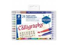 Staedtler Calligraph Duo, Feutres a  deux pointes pour calligraphie, Pointe biseautee de 2.0 mm et de 3.5 mm, etui en plastique 