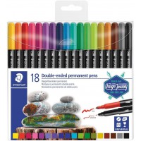 Staedtler Feutres permanents a  double pointe pour marquage sur tout type de surface, Pointe fine et ultra-fine, etui plastique 