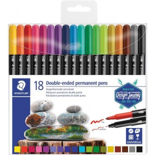 Staedtler Feutres permanents a  double pointe pour marquage sur tout type de surface, Pointe fine et ultra-fine, etui plastique 