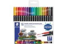 Staedtler Feutres permanents a  double pointe pour marquage sur tout type de surface, Pointe fine et ultra-fine, etui plastique 