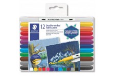 Staedtler Fabric Duo, Feutres a  double pointe pour textiles, Pour creations et marquages personnalises sur tissu, etui plastiqu