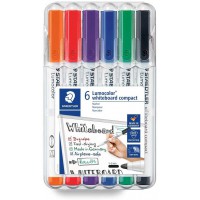 Lumocolor 341 - Etui Chevalet Staedtler Box 6 Marqueurs Compacts Effacables a€ Sec Pointe Ogive 1 a€ 2 Mm Assortis