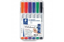 Lumocolor 341 - Etui Chevalet Staedtler Box 6 Marqueurs Compacts Effacables a€ Sec Pointe Ogive 1 a€ 2 Mm Assortis