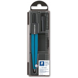 Staedtler Noris 550, Compas scolaire de precision bleu pour l'ecole, Boitier refermable pratique avec etui de mine, 550 50 M1