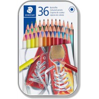 Staedtler 175 M36ST Crayons De Couleur Hexagonaux Sans Bois, Corps En Matiere Plastique Facile a€ Tailler, Boite En Metal Avec 3