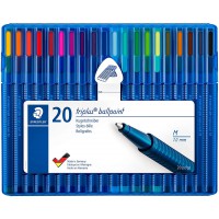 Staedtler Triplus Ballpoint, Stylos-bille triangulaires a  pointe moyenne, etui chevalet avec 20 couleurs lumineuses assorties, 