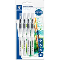 Staedtler Pinceaux a reservoir d'eau en nylon resistant, Ideal pour les crayons aquarellables, etui blister avec 4 