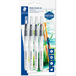 Staedtler Pinceaux a reservoir d'eau en nylon resistant, Ideal pour les crayons aquarellables, etui blister avec 4 