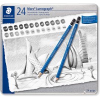 Staedtler Mars Lumograph, Crayons a papier de tres haute qualite pour ecriture et dessin artistique, Boite en metal 