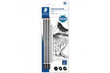 Staedtler Mars Lumograph Charcoal, Crayons fusains de tres haute qualite, Gamme Design Journey, etui blister avec 3 crayons asso