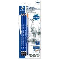 Staedtler Mars Lumograph Aquarell, Crayons graphites aquarellables, Utilisables a sec ou a l'eau, etui blister ave