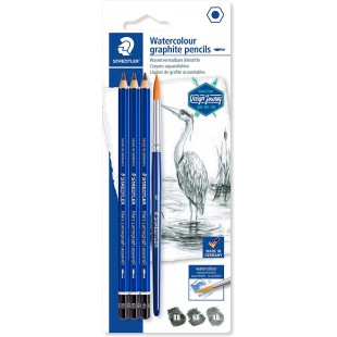 Staedtler Mars Lumograph Aquarell, Crayons graphites aquarellables, Utilisables a sec ou a l'eau, etui blister ave