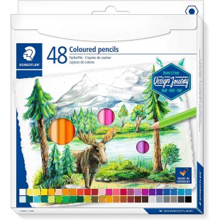 Staedtler Crayons de couleur de haute qualite pour artistes, Mine douce et tendre de 3 mm, etui carton avec 48 couleurs differen