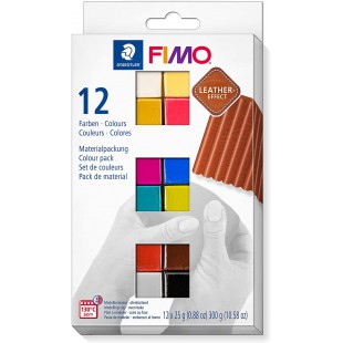 Staedtler FIMO Leather, Assortiment de 12 demi-pains de pate FIMO a  effet cuir aux couleurs assorties, Pate a  modeler durcissa