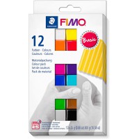 Staedtler FIMO Soft, Assortiment de 12 demi-pains de pate FIMO aux couleurs vives assorties, Pate a  modeler durcissant au four 