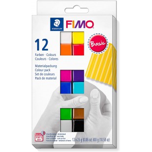 Staedtler FIMO Soft, Assortiment de 12 demi-pains de pate FIMO aux couleurs vives assorties, Pate a  modeler durcissant au four 