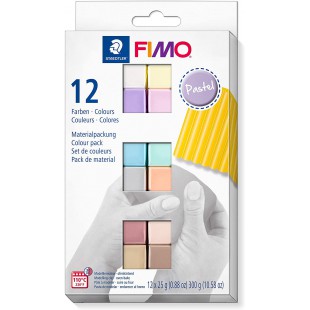 Staedtler FIMO Soft, Assortiment de 12 demi-pains de pate FIMO aux couleurs pastel assorties, Pate a  modeler durcissant au four