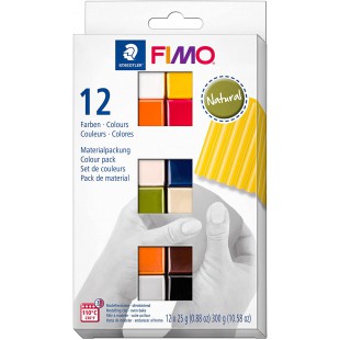 Staedtler FIMO Soft, Assortiment de 12 demi-pains de pate FIMO aux couleurs naturelles assorties, Pate a  modeler durcissant au 