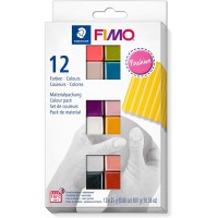 Staedtler FIMO Soft, Assortiment de 12 demi-pains de pate FIMO aux couleurs fashion assorties, Pate a  modeler durcissant au fou