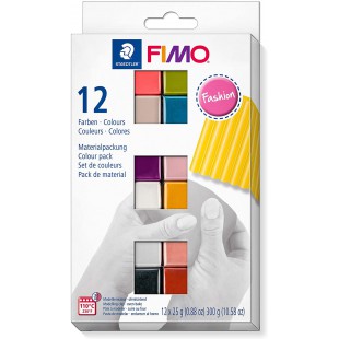 Staedtler FIMO Soft, Assortiment de 12 demi-pains de pate FIMO aux couleurs fashion assorties, Pate a  modeler durcissant au fou