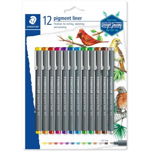 Staedtler Pigment Liner Colour, Feutres fins a  encre coloree pigmentee infalsifiable pour ecrire et dessiner, Pointe fine de 0.