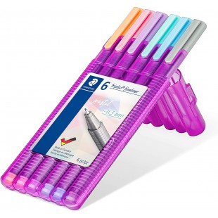 Staedtler Triplus Fineliner Boite de 6 stylos de bureau Couleurs pastel, 334 SB6