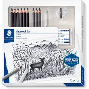 Staedtler Mars Lumograph, Coffret charbon et fusain pour beaux-arts, Inclus crayons enrichis en carbone, crayons fusains, estomp