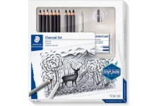 Staedtler Mars Lumograph, Coffret charbon et fusain pour beaux-arts, Inclus crayons enrichis en carbone, crayons fusains, estomp