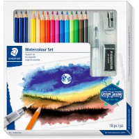 Staedtler Design Journey, Coffret aquarelle mixte pour beaux-arts, Inclus crayons aquarellables, gomme, pinceau a  reservoir d'e