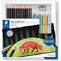 Staedtler Design Journey, Coffret coloriage sur papier noir pour beaux-arts, Inclus crayons de couleur super soft, feutres metal
