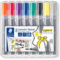 Staedtler Lumocolor 356 Swp8 Lot de 8 Marqueurs pour Flipchart de Couleur Assortie, Pointe Ogive et Pointe Biseautee