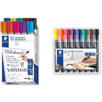 Staedtler Lumocolor 351 B10 Lot de 10 Marqueurs pour Tableau Blanc Couleurs Assorties Pointe Ogive, bleu & 352 WP8 ST Lumocolor 