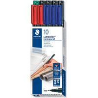 Staedtler Lumocolor Permanent, 10 Feutres Lumocolor Permanent, Couleurs Assorties, Resistant a l'Eau, Pointe de 0.6