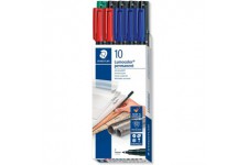 Staedtler Lumocolor Permanent, 10 Feutres Lumocolor Permanent, Couleurs Assorties, Resistant a l'Eau, Pointe de 0.6