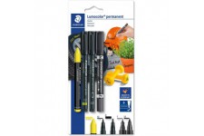 Staedtler Lumocolor, Set de 4 Marqueurs Permanents noir, jaune, resistants a l'eau, 60 BK-5