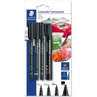 STAEDTLER Lumocolor 60 BK-6 Lot de marqueurs permanents avec pointe biseautee et 4 marqueurs permanents sur carte bl