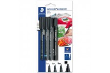 STAEDTLER Lumocolor 60 BK-6 Lot de marqueurs permanents avec pointe biseautee et 4 marqueurs permanents sur carte bl