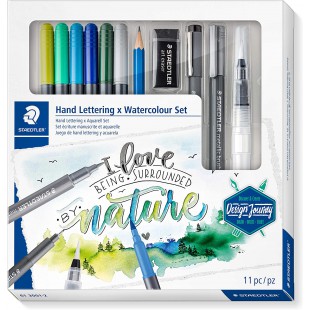 Staedtler Design Journey, Coffret aquarelle et lettrage mixte pour beaux-arts, Inclus feutres aquarellables et outils