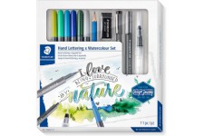 Staedtler Design Journey, Coffret aquarelle et lettrage mixte pour beaux-arts, Inclus feutres aquarellables et outils