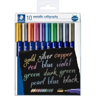 Staedtler Metallic Marker, Feutres metalliques a pointe biseau pour loisirs creatifs et ecriture stylisee, Encre pi