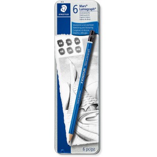 Staedtler Mars Lumograph, Crayons a papier de tres haute qualite pour ecriture et dessin artistique, Boite en metal